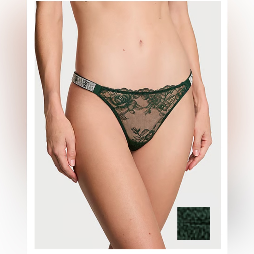 Victoria’s Secret Elegant Green Lace Thong. NEW